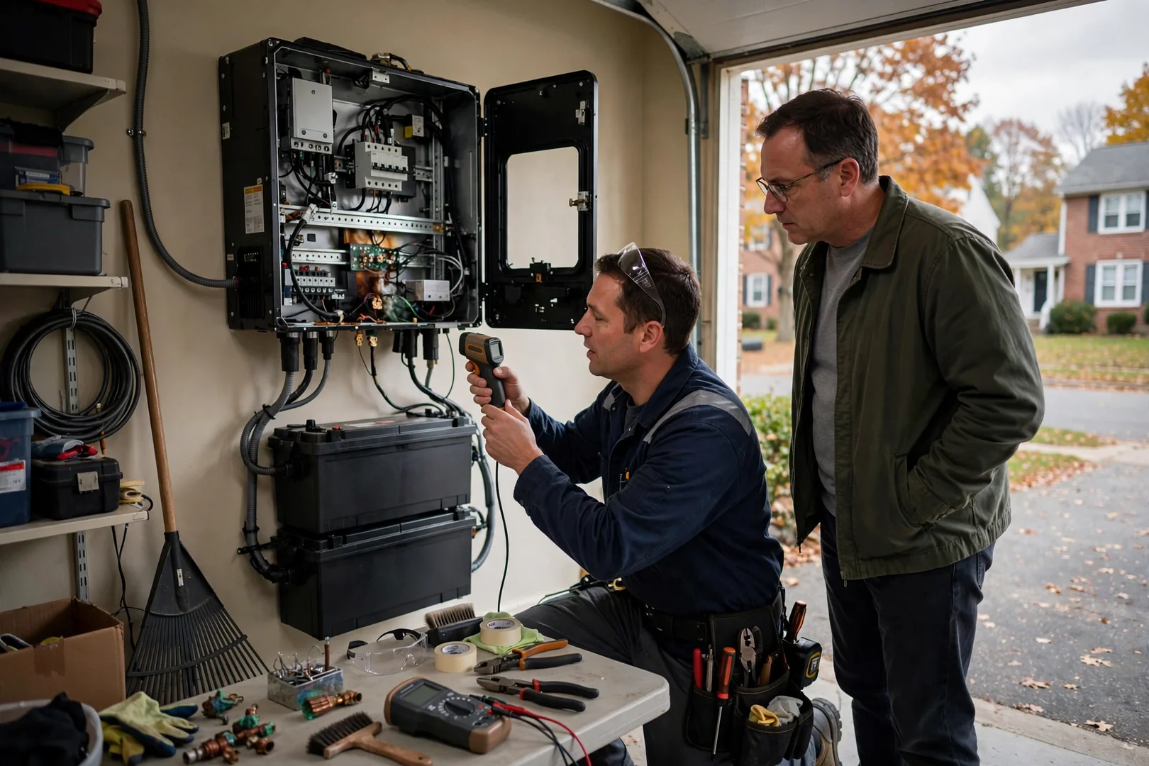 Replacement string inverter being wired to a residential solar disconnect panel