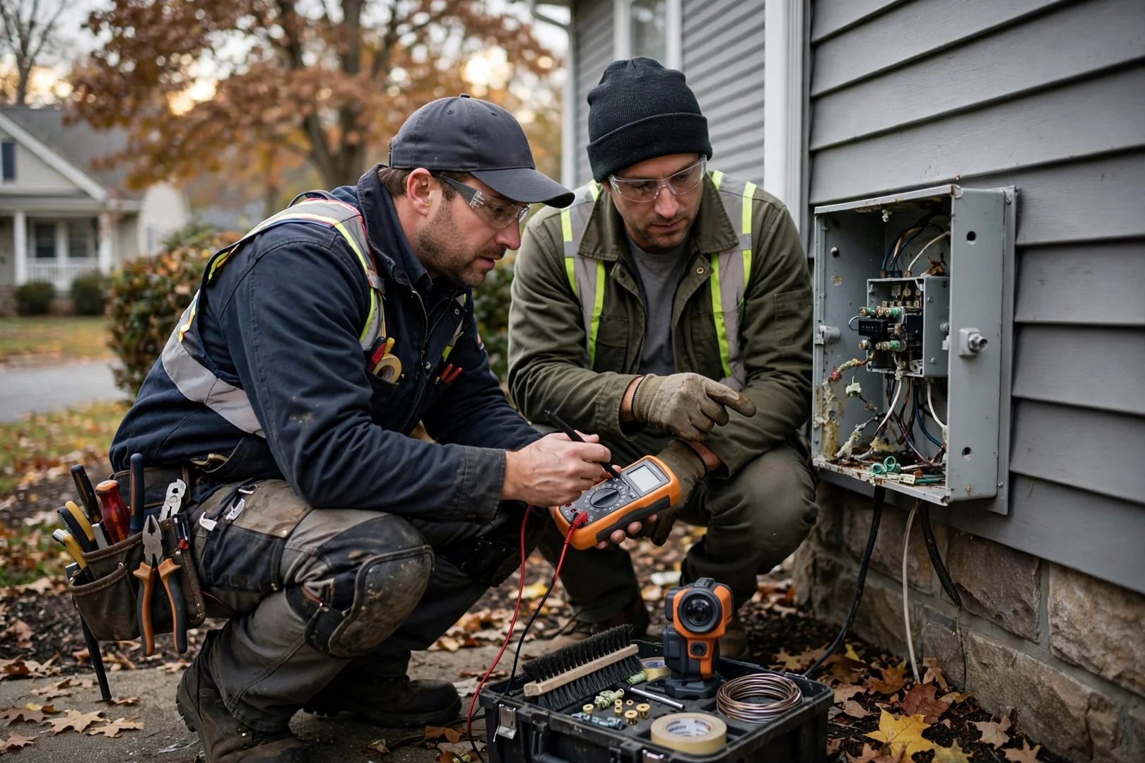 Technician reviewing written replacement estimate with a homeowner
